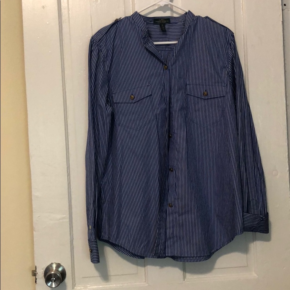 Lauren Jeans Co - blue & white striped blouse - XL
